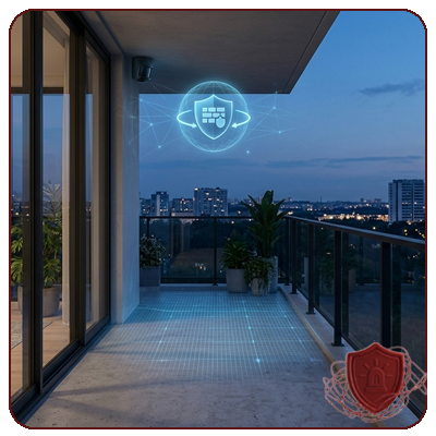 Confronto grafico tra protezione allarme per balcone appartamento e sicurezza perimetrale per villa isolata con tecnologia invisibile a Magenta.